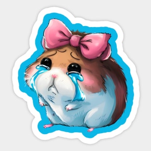 Sad Hamster wearing pink Bow-Coquette Sticker